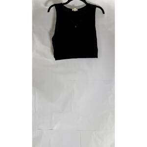 SILENCE + NOISE Women's Black Ribbed Button-Front Keyhole Crop Top SZ S